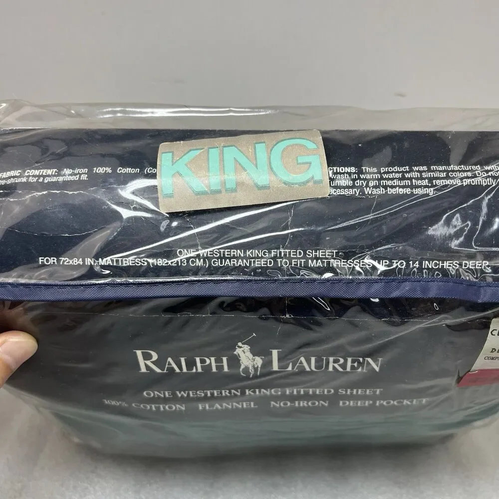 VTG Ralph Lauren Solid WOODLAND Flannel Green KING FLAT Sheet 100% Cotton USA